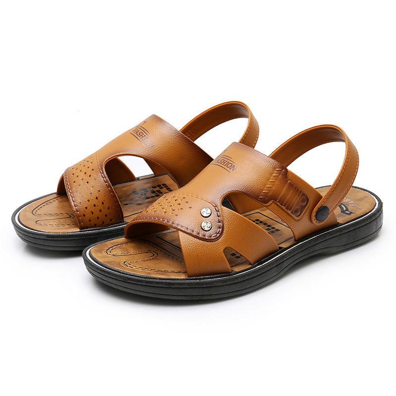 Sandals Men's Beach Shoes Non-slip Wear-resistant Summer Outer Wear Men's Sandals Casual Middle-aged Flat Sandals Simple and Comfortable