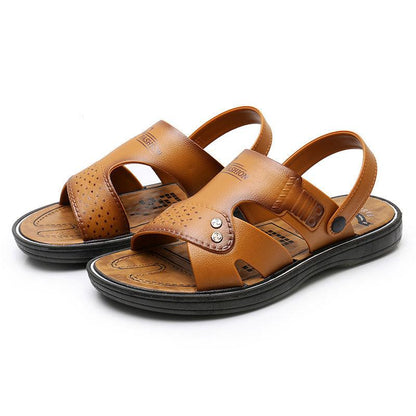 Sandals Men's Beach Shoes Non-slip Wear-resistant Summer Outer Wear Men's Sandals Casual Middle-aged Flat Sandals Simple and Comfortable