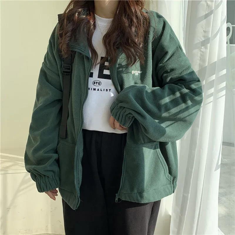 Spring and Autumn Loose All-match Sports Cardigan Hooded Baseball Uniform Sweater Women Coat