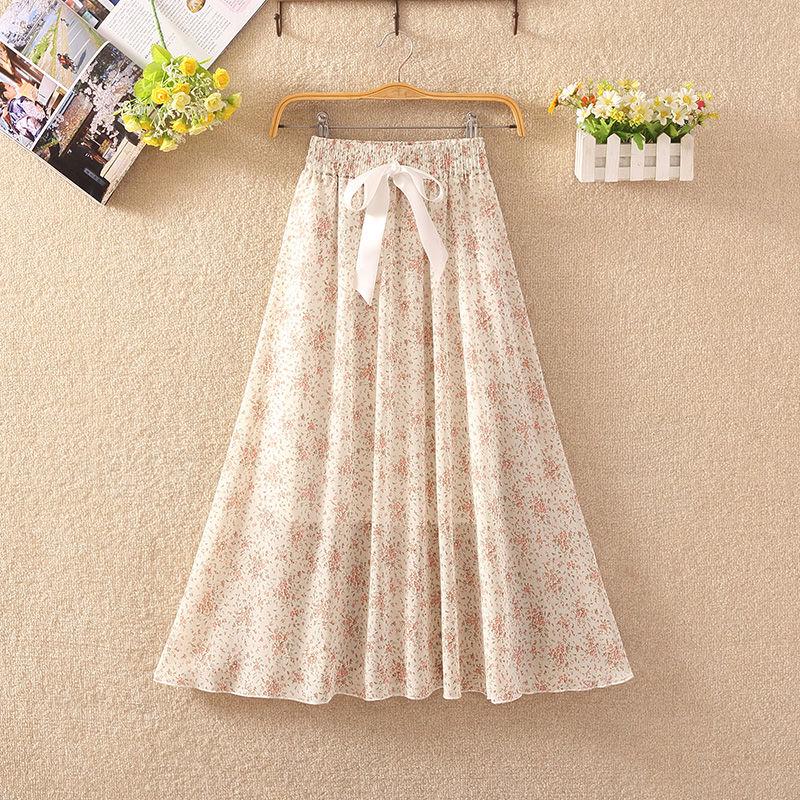 Summer High Waist Chiffon Women Midi Skirts Casual Floral Print Female Skirt Maxi Beach Skirt
