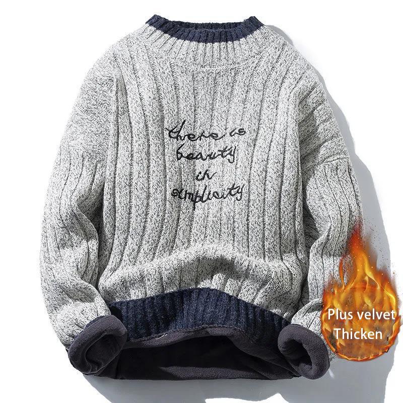 Autumn and Winter Sweater Half Turtleneck Knit Bottoming Shirt for Men Plus Velvet Padded Pullover