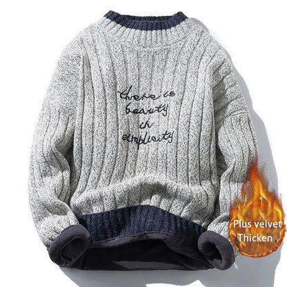 Autumn and Winter Sweater Half Turtleneck Knit Bottoming Shirt for Men Plus Velvet Padded Pullover