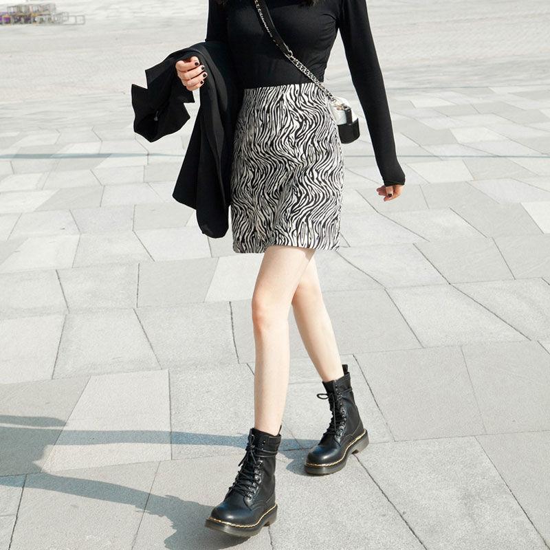 Women Sexy Tight A-line Zebra pattern Printed Hip Skirt Short Skirt Knee-length Zipper Club Casual Home Office