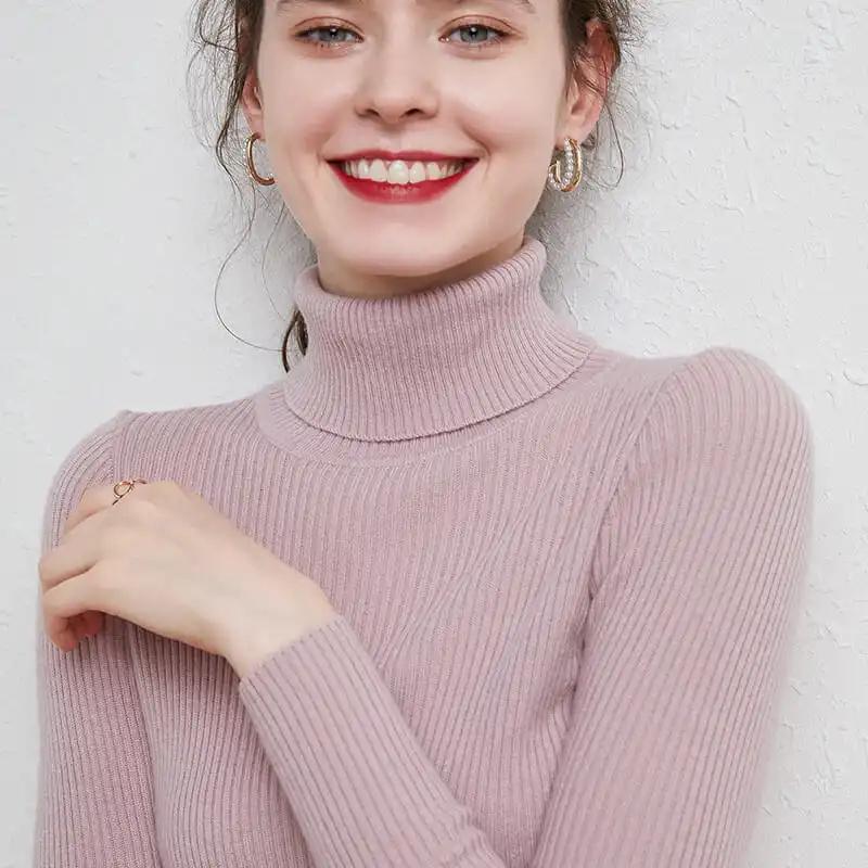 Turtleneck Pullover Sweaters Women Autumn Winter Casual Plus Size Knitted Jumper Solid Basic High Neck Tops