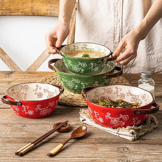 Binaural Soup Bowl Bowl Ceramic Tableware Bowl Creative Noodle Bowl Soup Bowl Japanese Ramen Instant Noodle Bowl