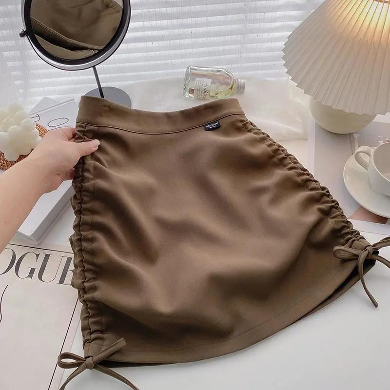 Skirt Spring A-line Skirt Women's Design Sense Niche High Waist All-match Drawstring Bag Hip Skirt