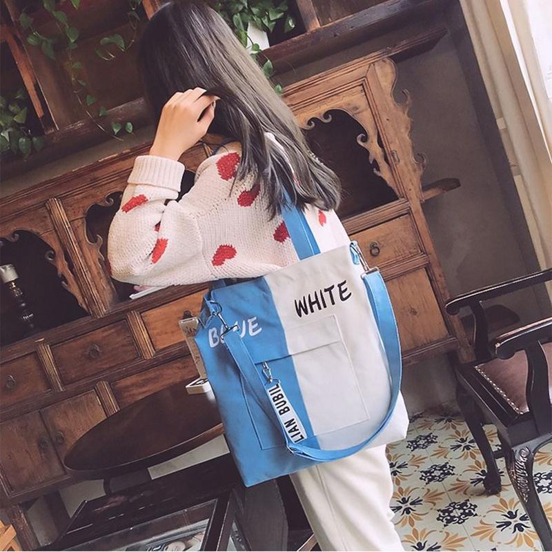 Women's Single Shoulder Canvas Bag College Student Class School Bag Korean Version All-match Crossbody Tote Bag