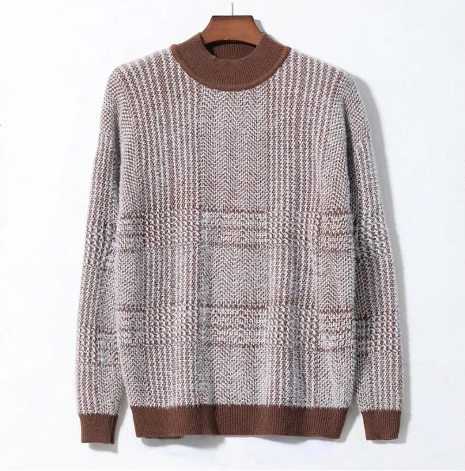 Autumn Sweater Men's Half High Collar Imitation Mink Wool Thick Warm Fashion Sweater Winter Korean Loose Personality