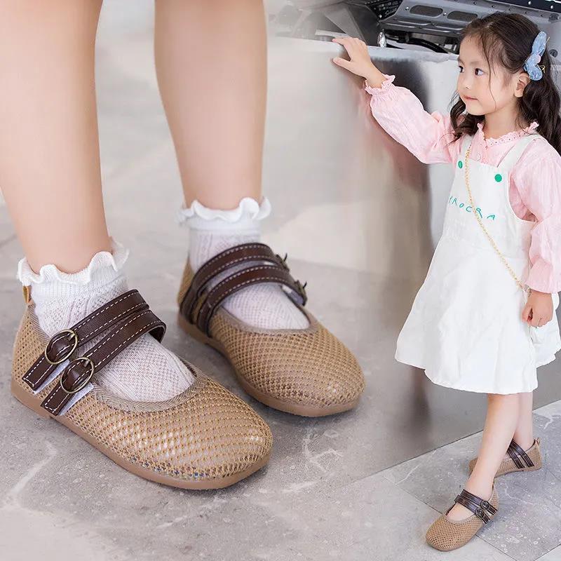 Children's Princess Shoes Girl's Breathable Hollow Mesh Sandals Kid's Large Size Soft Bottom Toddler Shoes