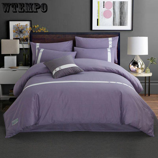 Fashion 100% Cotton Pure Color Bedding Sets Simple 4 Pcs Bedclothes Simple Quilt Cover