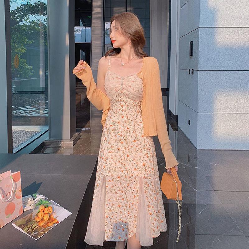 Floral Sling Dress Female Spring Summer Casual V-neck Sleeveless Mid-length Casual  Comfortable