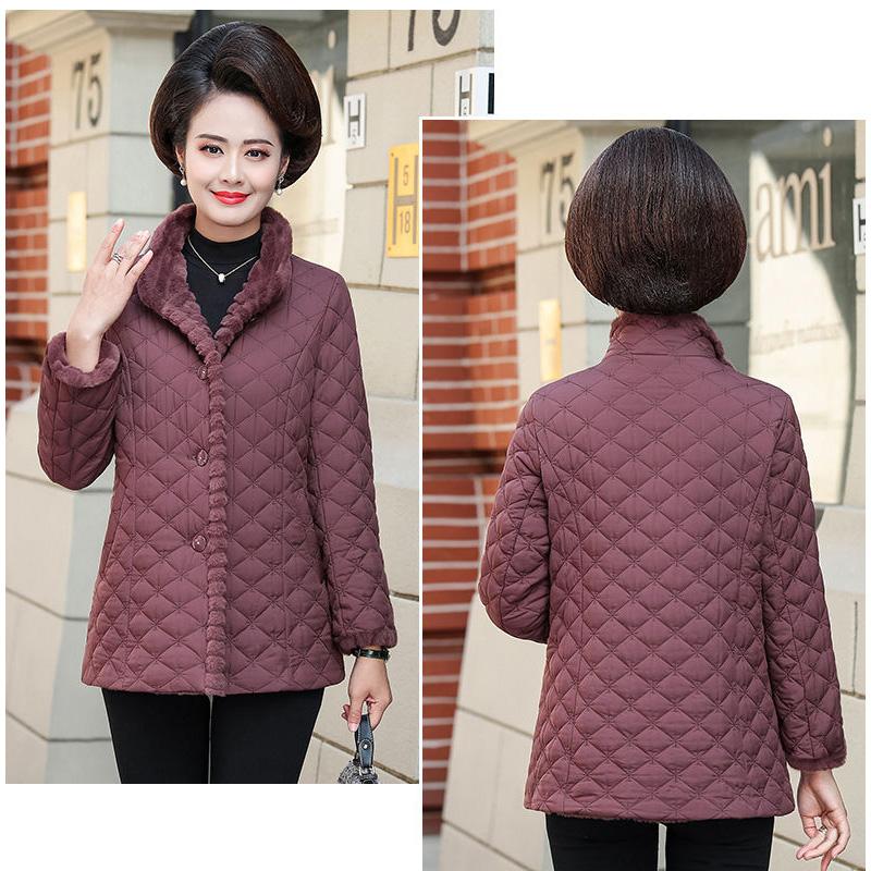 Mother's Small Padded Jacket Autumn and Winter Clothes Plus Velvet Thick Coat Middle-aged Women's Warm Cotton Jacket Short Padded Jacket
