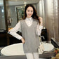 Autumn and Winter Solid Color V-neck Sweater Slim Fit Plus Size Jacket Mid-length Vest Women