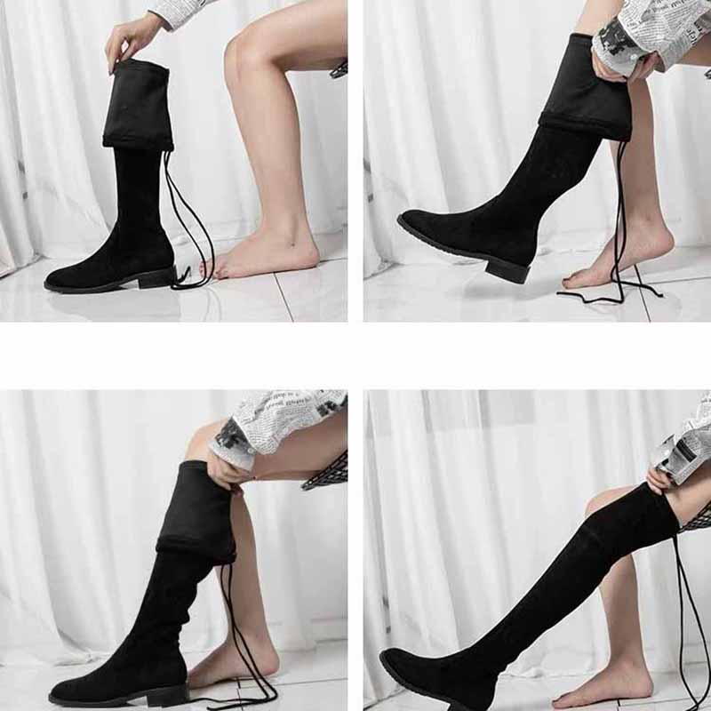 Over-the-knee Boots Women 3cm Suede Flat Bottom and Velvet Lace-up Boots High Boots Knight Boots Women Comfortable