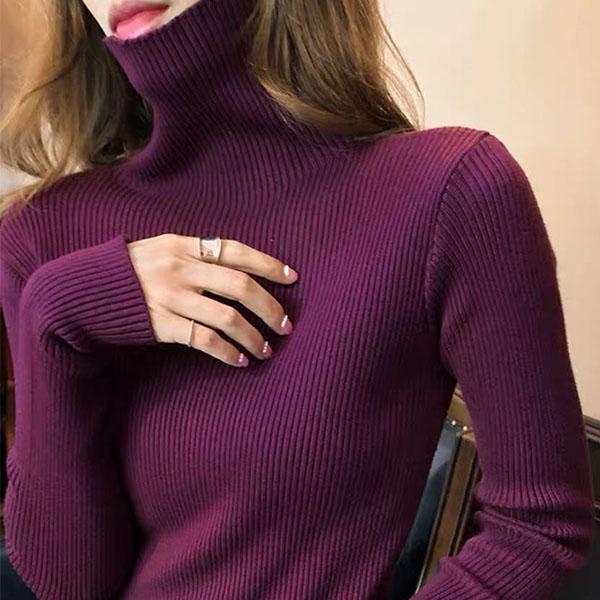 Turtleneck  Tight-fitting Bottoming Sweater Women Autumn and Winter Pile-neck All-match Pullover Slim Sweater Women