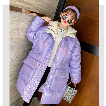 Girls' Cotton Clothes Mid-length Thicken Winter Warm Jacket Korean Style Down Coat Over The Knee Quilted Jacket