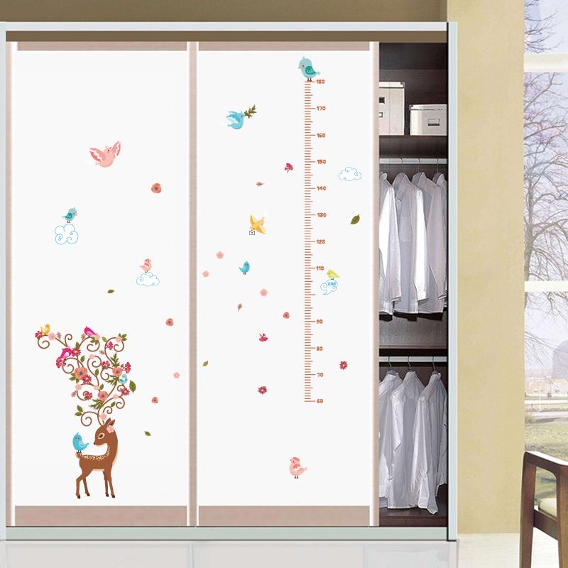 [sticker ]Cartoon Deer Height Wall Stickers For Kids Rooms Baby Room Nursery Bedroom Home Decor Art