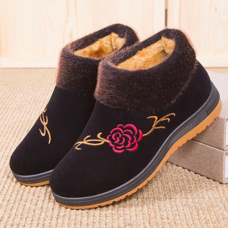 Women's Winter Plus Velvet Padded Cotton Shoes Non-slip  Short-tube Mother's Cotton Boots