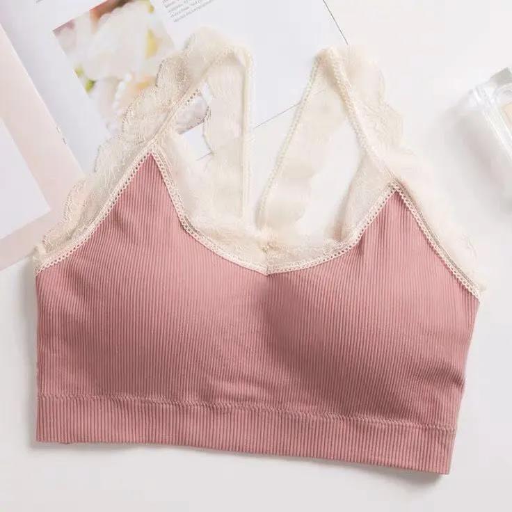 Lace Shoulder Straps Wrap Chest Tube Top with Chest Pad Anti-glare Beautiful Back No Steel Ring Sling Small Vest Bra