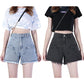 WTEMPO High Waist Denim Shorts Women Loose Spring and Summer Wide Leg A-line Casual Shorts