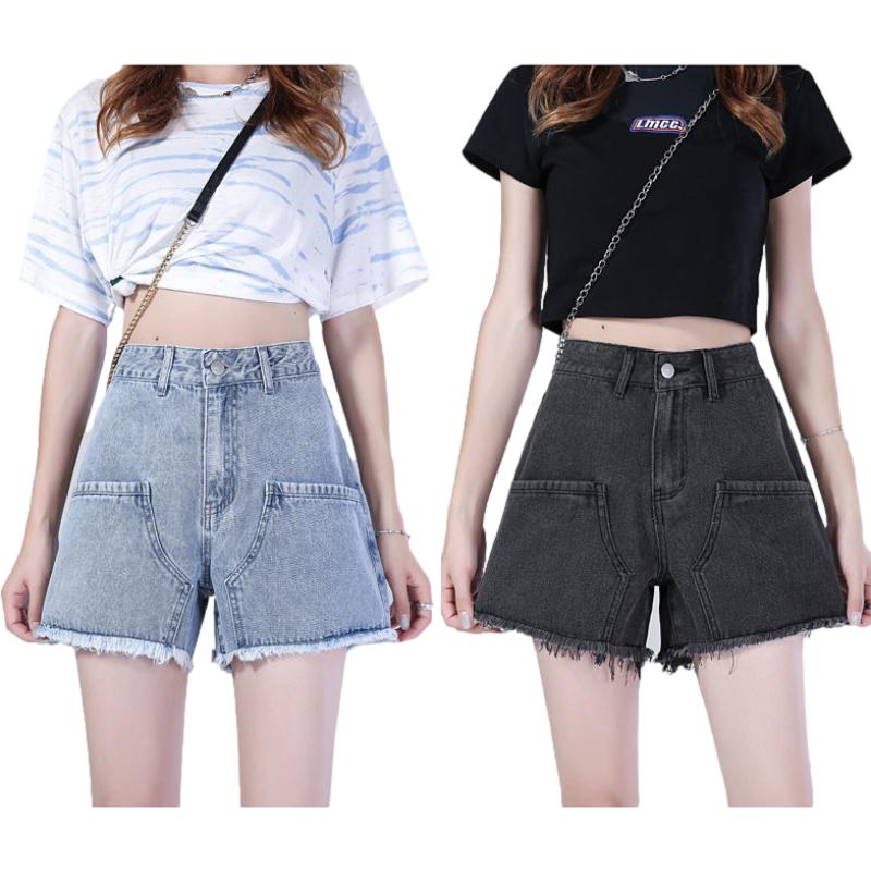WTEMPO High Waist Denim Shorts Women Loose Spring and Summer Wide Leg A-line Casual Shorts