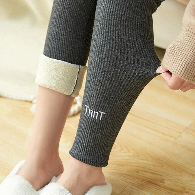 Winter Plus Velvet Thick Vertical Stripes Leggings for Women's Outer Wear Trousers Plus Size Tight-fitting Stretch High-waist One-piece Trousers