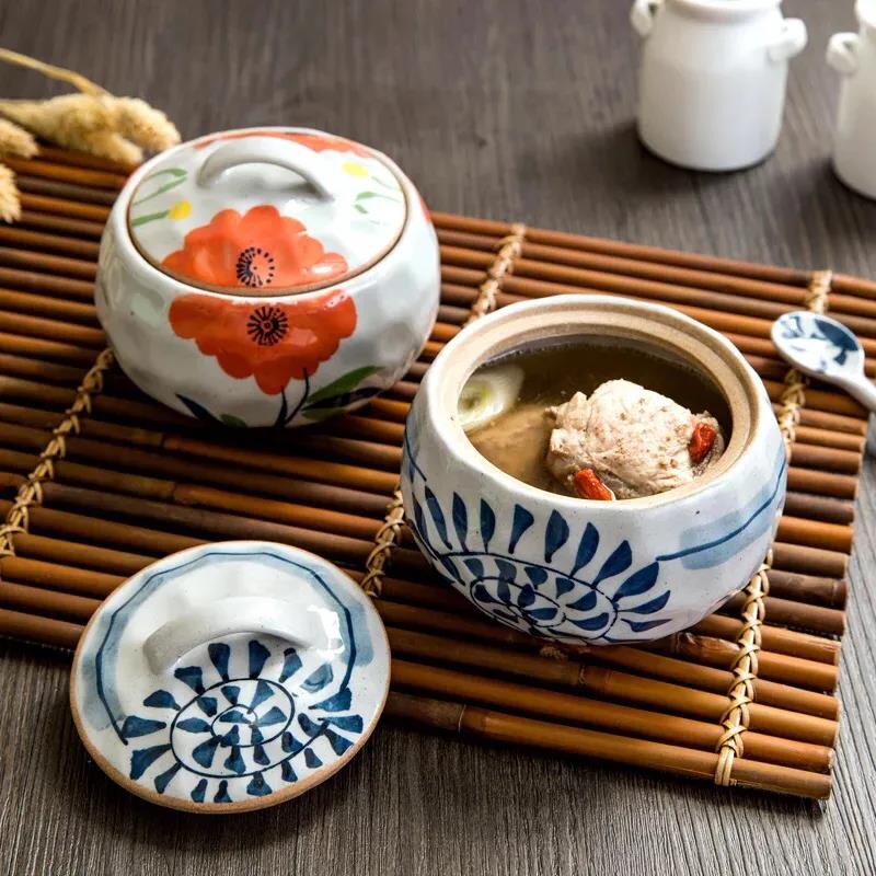 Household Ceramic Soup Pot with Lid, Stew Pot, Steamed Egg Pot, Soup Liner, Stew Pot, Bird’s Nest Small Stew Pot, Handmade Ceramic Pot