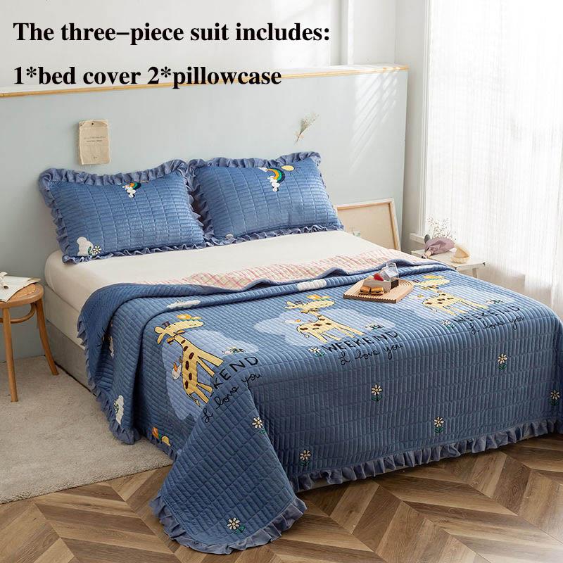 Two-sided Bed Cover Cushion Crystal Velvet Bed Cover Three-piece Quilted Bed Sheet Pillowcase Set
