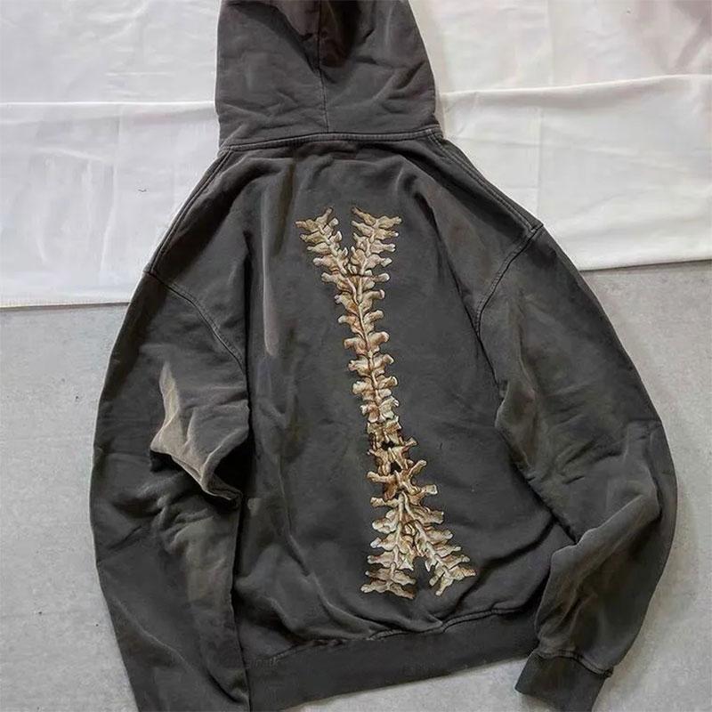 Men and Women Retro Dark Style Hooded Sweater Bone Old Zipper Sweater Oversize Street Hiphop Retro Cardigan