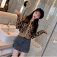 Spring and Autumn Leopard Print Knit Thin Jacket Slim Short Knit Casual Blouse