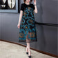 Large Siz M-XXXXL Summer Loose Chiffon Round Neck Exquisite Embroidery Pattern Stitching Mid-length Skirt
