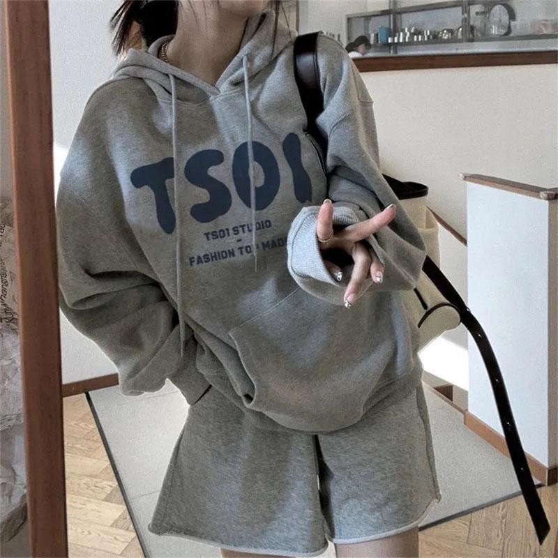 Female Ins Hooded Sweater Student Spring and Autumn Korean Version Loose All-match Coat Letter Printing Long-sleeved Pullover Sweater Coat
