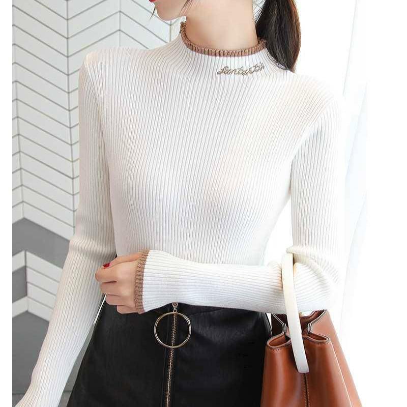 Pofulove Autumn and Winter Plus Velvet Thick Sweater Bottoming Shirt Slim Was Thin Inside Sweater
