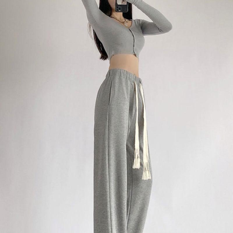 Unisex Sports Pants Drawstring Loose Straight Loose Drape Casual Wide Leg Pants Fitness Jogging Trousers Plus Size Girl's Grey Black Pants