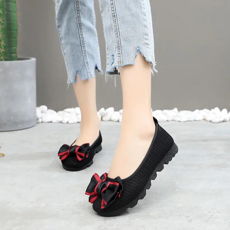 Women's Spring and Summer Soft Bottom Mesh Single Shoes Large Size Shoes Middle-aged and Elderly Mesh Shoes Non-slip Breathable