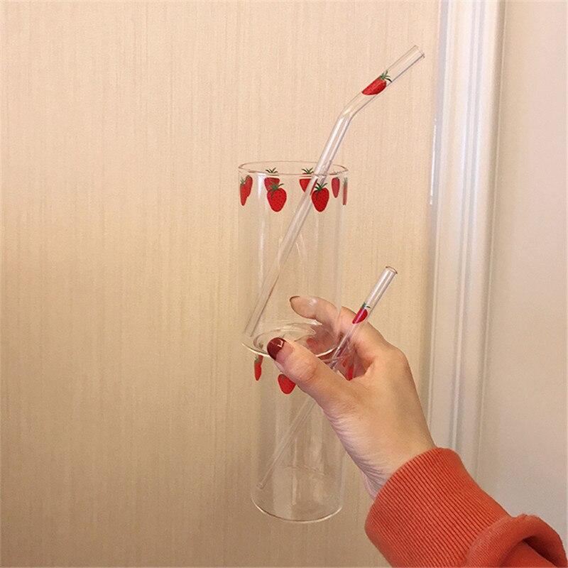 300ML Strawberry Cute Nordic Glass Cup Creative Transparent Water Cup Student Milk Heat Resistant Glass Home Party Drinking Cup
