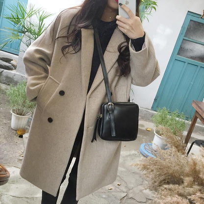 Women Wool Coat Winter Autumn Female Long Sleeve Double Breasted Long Jacket Casual Overcoat