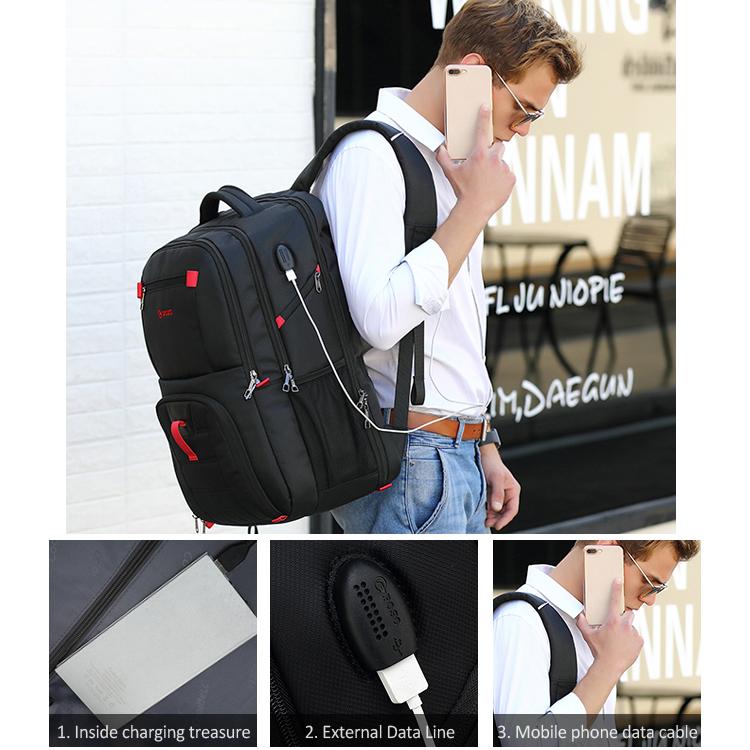 Men's Backpack Waterproof/Large Capacity /USB Charging Laptop Backpack 17 Inch School Bag for Boy Nylon/Canvas Black/Gray PS-501