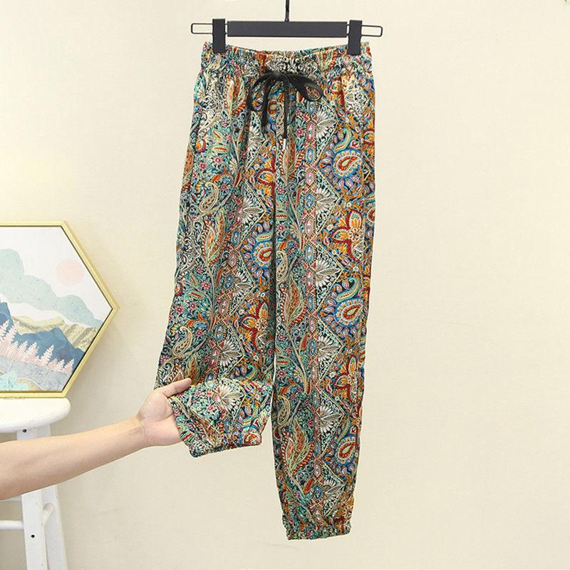 Fried Street Retro Color Casual Pants Summer Thin Drawstring Cropped Pants Straight Harem Pants Trend