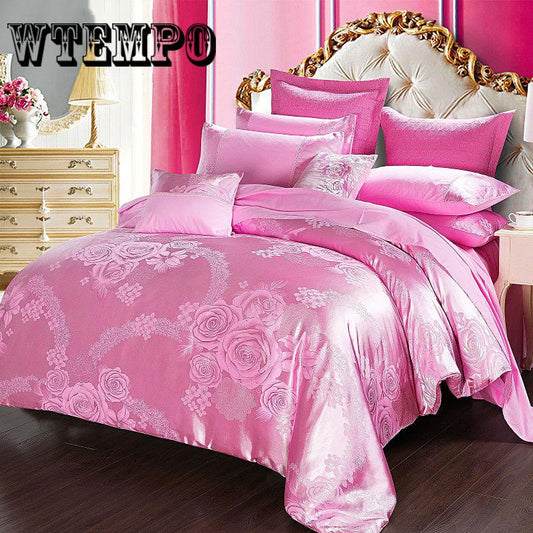 4pcs Luxury Jacquard Bedding Set King Queen Size Bed Linen Silk Cotton Duvet Cover Bed Sheet Set