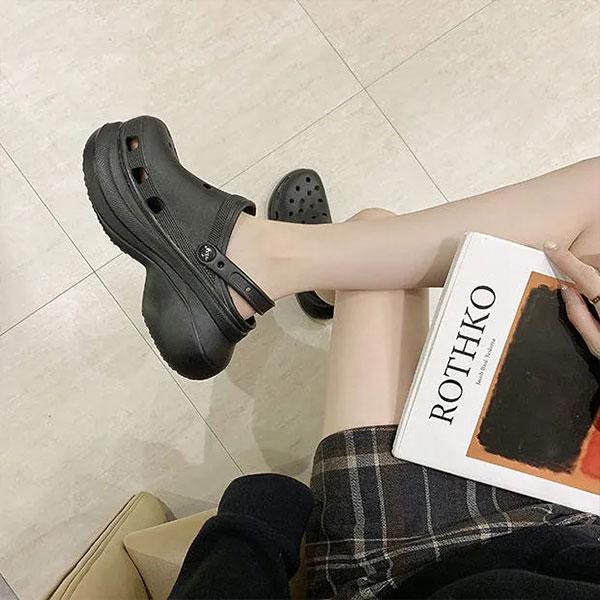 High-heeled Hole Shoes Women's Summer Wear Ins Fashion Non-slip Thick-soled Beach Daddy Sandals Heightened Sandals Slippers