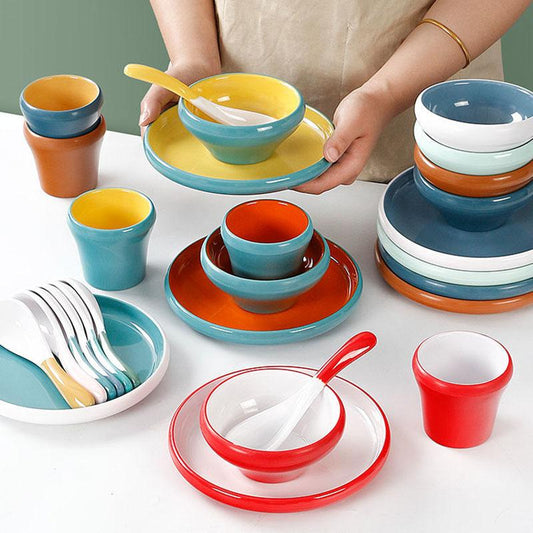 Chinese Style Restaurant Hotel Melamine Two-color Set of Four-piece Creative Anti-fall Imitation Porcelain Tableware