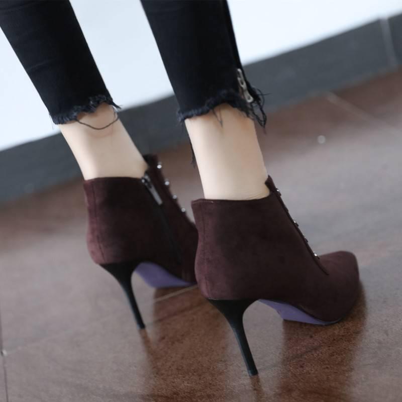 Winter Autumn High Heels Shoes Fashion Pointed Toe Pump Ladies Stilettos Boots Women Ankle Boots
