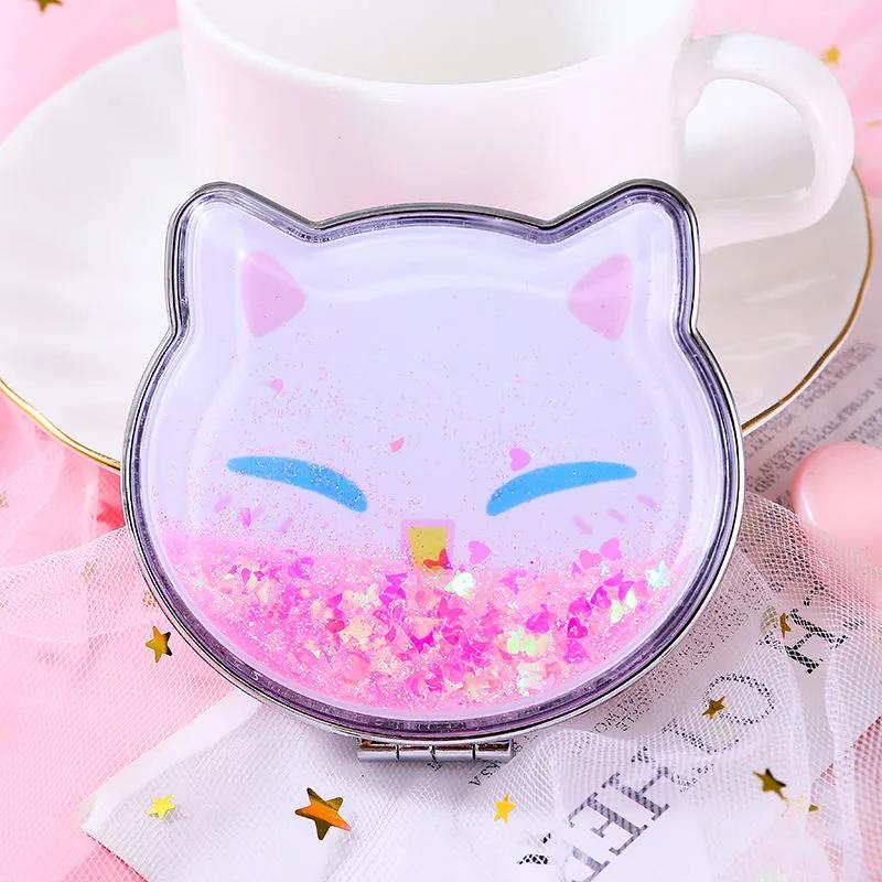 7*8cm Woman Hand-held Makeup Mirror  Schoolgirl Flip Foldable Easy To Carry  Quicksand Sequins Mini Vanity Mirror
