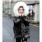 Ladies Winter Glossy Jacket Windproof and Waterproof Parka Hooded Big Fur Collar Coat Split Design Elastic Cuffs Large Size Loose Parka