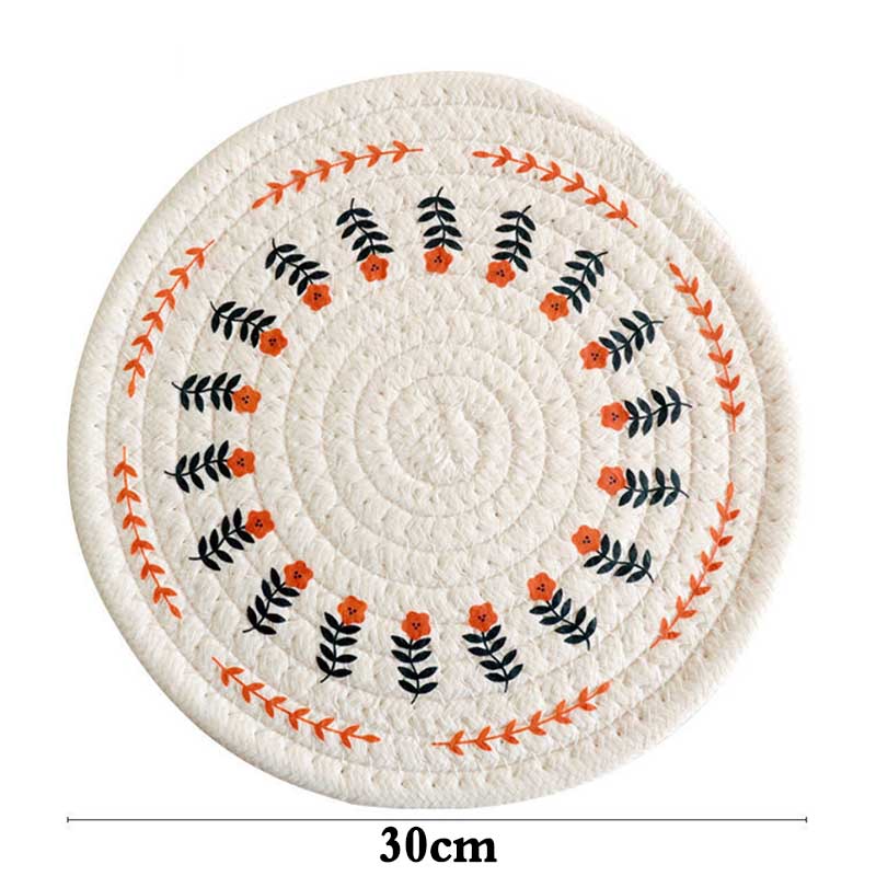 Cotton Hand-woven Printed Placemats Retro Country Style Round Coaster Insulation Mat Autumn and Winter Dining Table Mat