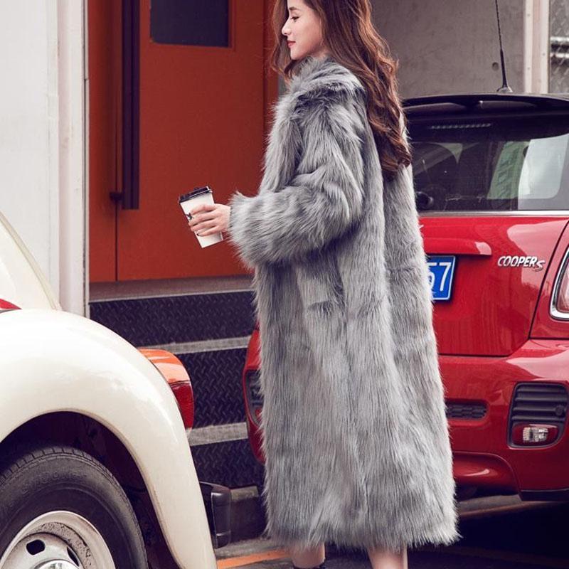 Winter Warm Faux Fox Fur Coat Thickened and Thin Long Fur Coat