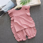 Girls Summer Suit Baby Girl Clothes T-shirt Shorts Sweet Lotus Leaf Sleeve Top + Casual Trousers Two-piece Set
