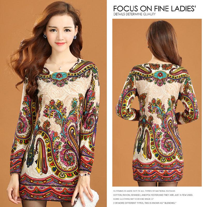 Vintage Printed Cashmere Sweater Women's Mid-length Wool Sweater Bottoming Outer Wear  Plus Size Slim Pullover Sweater Dress