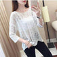 Women's Thin Hollow Knitted Sweater Three-quarter Sleeve Bottoming Shirt Loose Pullover Hollow Short-sleeved Sunscreen Top
